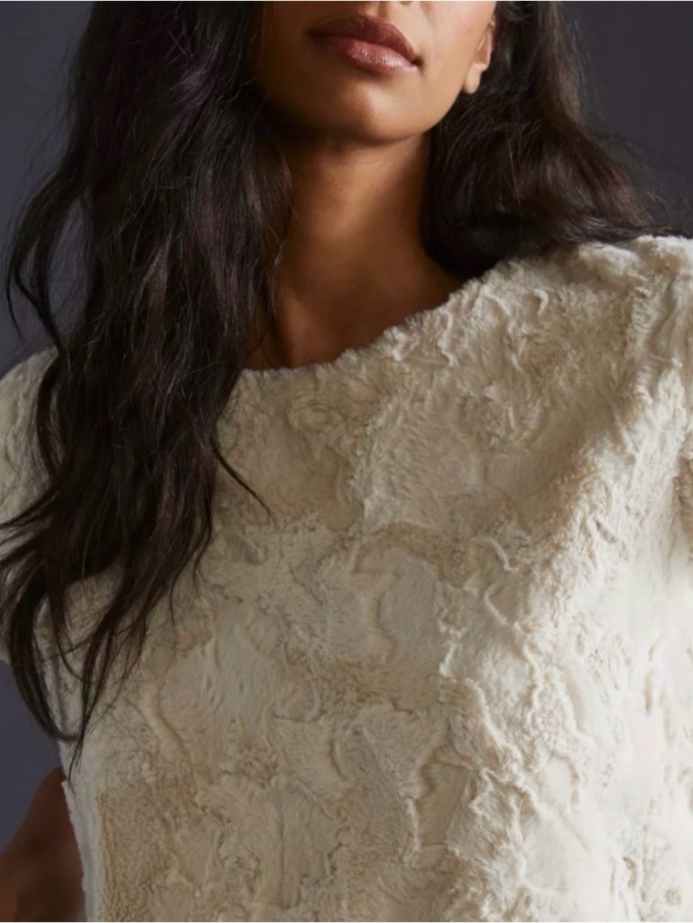 Anthropologie Cream Faux-Fur Textured Top